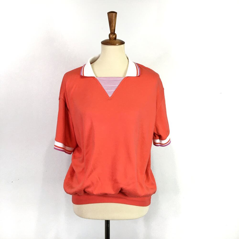 Vintage coral pink collared stripes pullover knit top Size Large